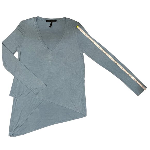 BCBGMaxAxria Blue Asymmetrical Long Sleeve Top Women’s XS Soft Luxe Minimalist - Picture 8 of 12